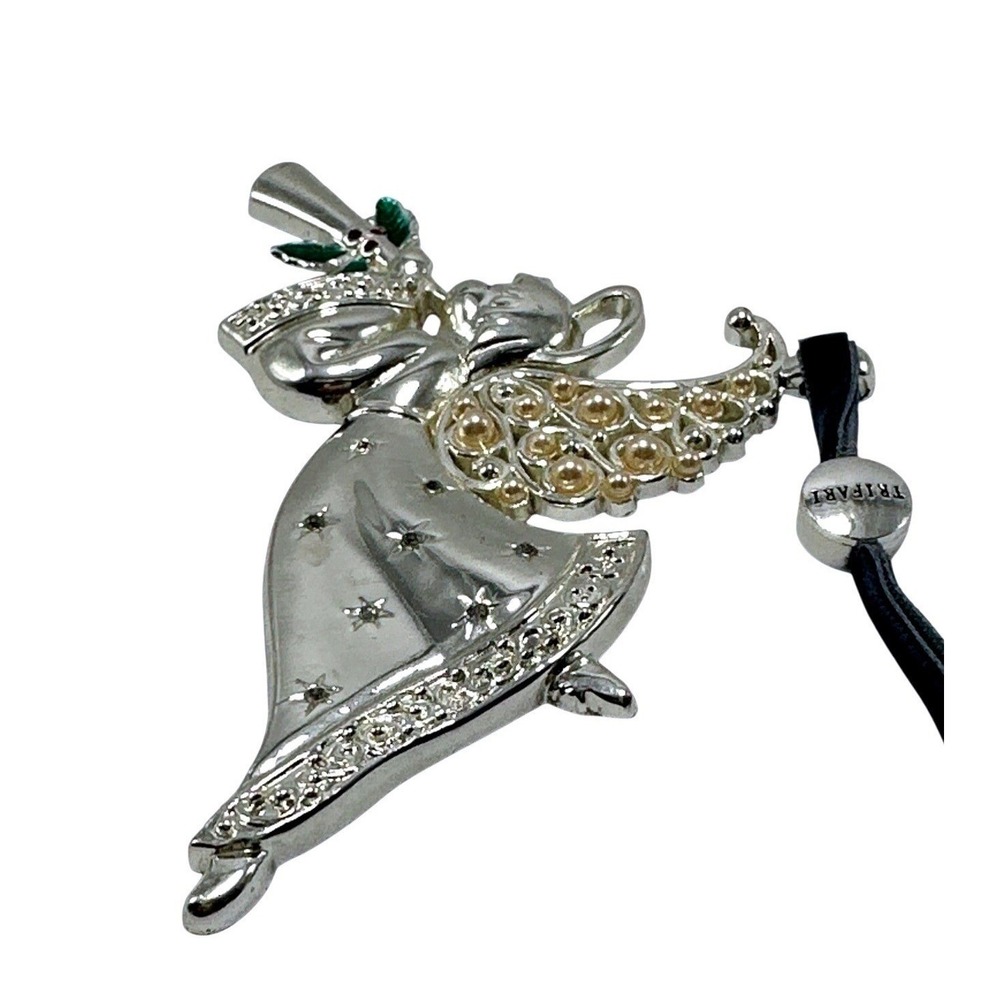 Trifari Angel Christmas‎ Ornament Silver Rhinestone Holiday Decoration Charm